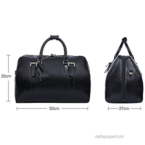 Leathario Mens Genuine Leather Overnight Travel Duffle Weekend Bag (Black-141)