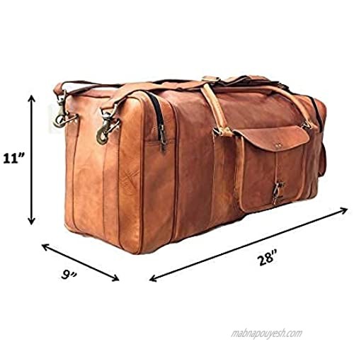 Leather Duffel Weekender Bags Inner Canvas Bag Overnight Travel Carry On Tote Bag Satchel with Adjustable Luggage Strap Sleeve (28)