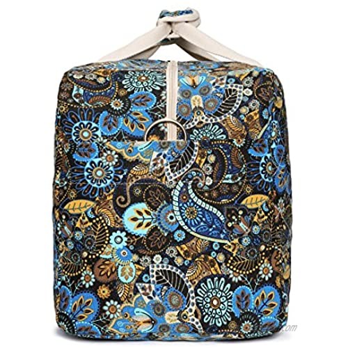 Malirona Canvas Weekender Bag Travel Duffel Bag for Weekend Overnight Trip (Black Flower)