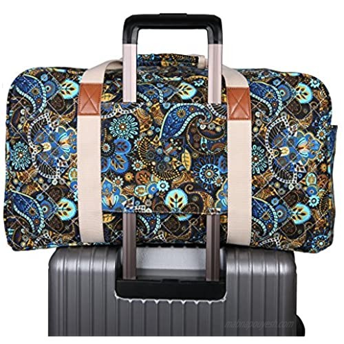 Malirona Canvas Weekender Bag Travel Duffel Bag for Weekend Overnight Trip (Black Flower)
