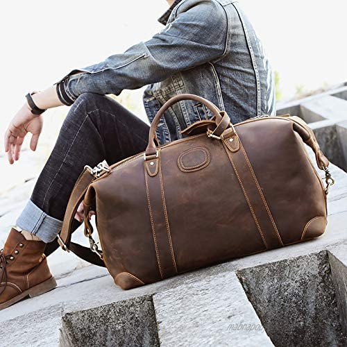 Polare 20” Full Grain Leather Travel Duffel Gym Weekender Bag Overnight Carry on bag For Men