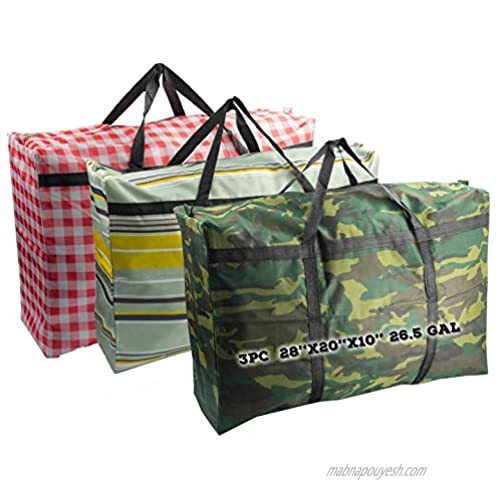 Rowland Harbor 3 Packs Extra Large Storage Bags with Strong Handle and Zipper for Moving  Travelling  Camping  Festival Decorations Storage (100L Plaid stripes camouflage)