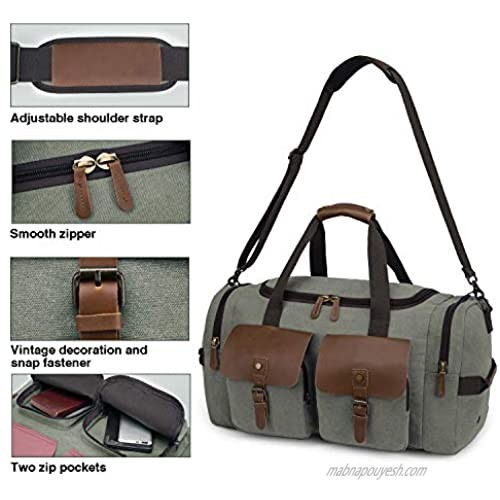 TAK Oversized Duffle Travel Bag Vintage Weekender Bag Holdall Handbag Sports Gym Bag with Shoulder Strap for Men Women Olive Green