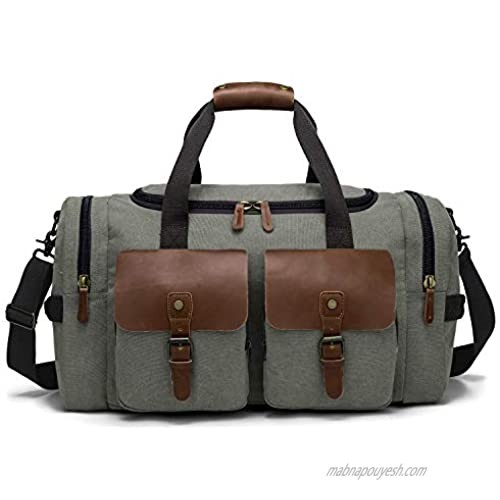 TAK Oversized Duffle Travel Bag Vintage Weekender Bag Holdall Handbag Sports Gym Bag with Shoulder Strap for Men Women Olive Green