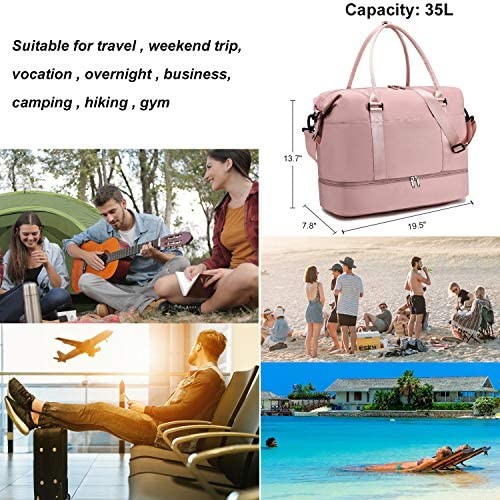 Travel Duffel Bag Weekender Overnight Bag Sports Tote Gym Bag for Women and Men (C Nylon Pink)
