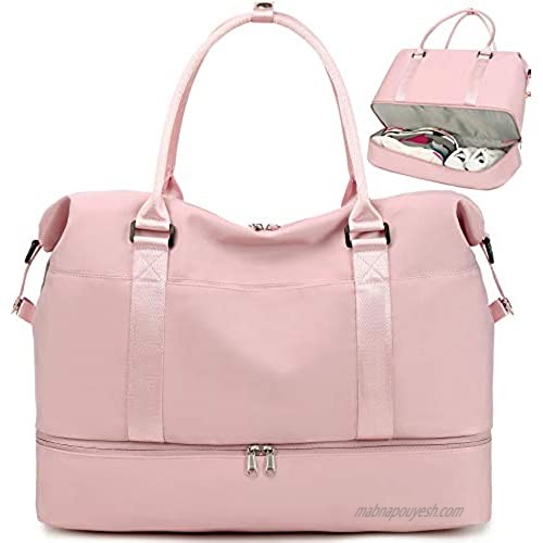 Travel Duffel Bag Weekender Overnight Bag Sports Tote Gym Bag for Women and Men (C Nylon Pink)