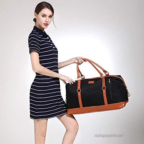 Weekend Bags for Women and Ladies Travel Bag Overnight Carry-on Shoulder Duffel Tote Bag With PU Leather Strap