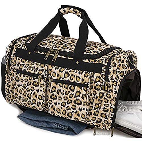 Weekender Overnight Duffel Bag Shoe Pocket for Women Men Weekend Travel Tote Carry On Bag (Brown)