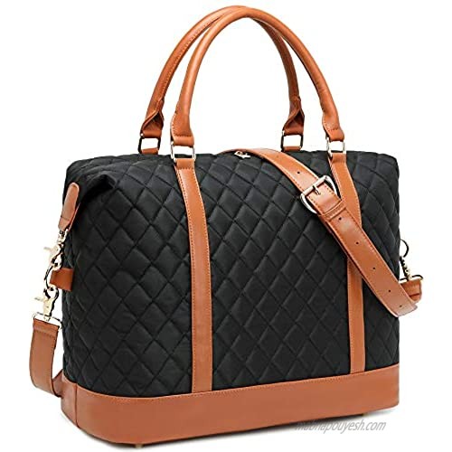 Women Overnight Tote Bag Weekender Travel Duffel Bags Quilted Carry-on Beach Tote Work Bags with luggage sleeve (Black-A)