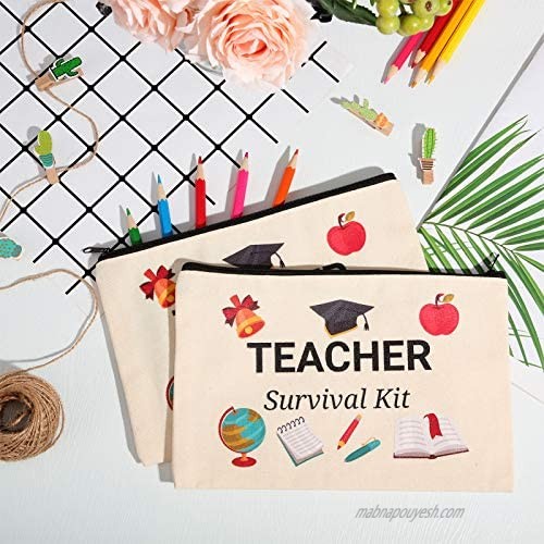 10 Pieces Teacher Gifts Bag Cosmetic Bags Teacher Makeup Pouch Pencil Bag Travel Toiletry Case Teacher Survival Kit Bag with Zipper for Teacher Appreciation Gifts (7.87 x 5.71 Inches)