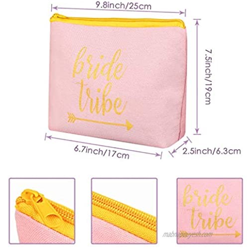 18 Pack Bridesmaids Proposal Gifts Set 6 Pack Bridemaid Canvas Cosmetic Makeup bags 6 Pack Compact Pocket Bride Makeup Mirrors 6 Pack Bridemaid Love Knot Bracelets for Bridal Shower Hen Party Gifts