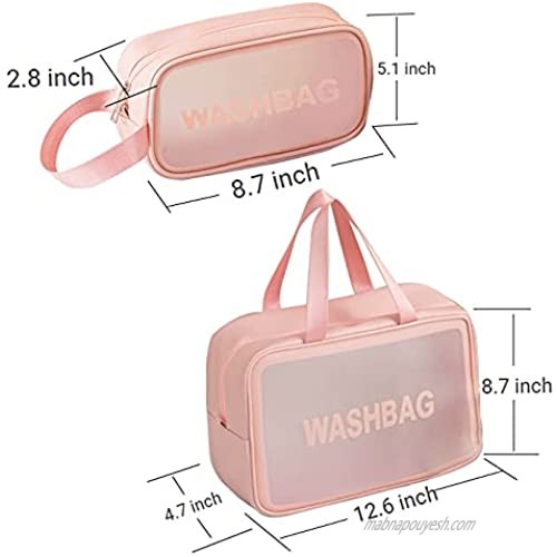 2 pcs cosmetic bag small and large makeup bag Travel Bags for Toiletries Transparent Makeup Bags with Zipper and Handle pink