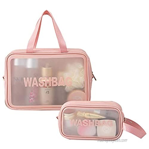 2 pcs cosmetic bag small and large makeup bag Travel Bags for Toiletries Transparent Makeup Bags with Zipper and Handle pink