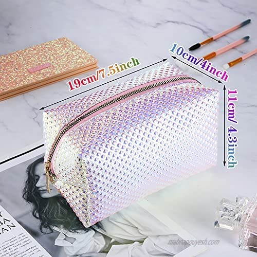 2 Pieces Holographic Makeup Bag Iridescent Mermaid Cosmetic Bag Toiletry Travel Pouch Organizer Portable Waterproof Toiletries Bag Cases Cosmetic Zipper Pouches for Women Girls