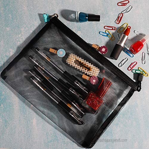 20 Pieces Black Mesh Bags Mesh Zipper Pouch Makeup Cosmetic Bag Pencil Pouch 9.5 x 7.1 Inches