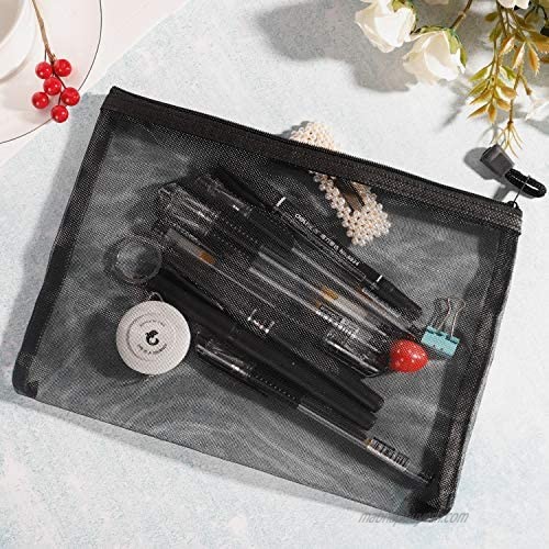 20 Pieces Black Mesh Bags Mesh Zipper Pouch Makeup Cosmetic Bag Pencil Pouch 9.5 x 7.1 Inches