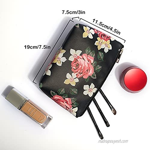 3 PCS Makeup Bags Tie Dye Travel Cosmetic Pouch Water-resistant Organizer Portable Storage Bag Cute Toiletry Bags for Women and Girls (Black peony M)