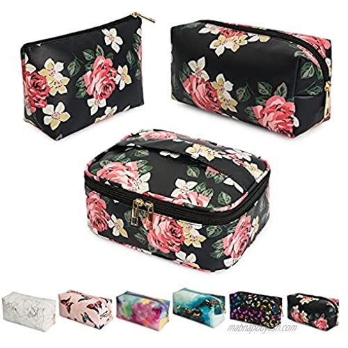 3 PCS Makeup Bags Tie Dye Travel Cosmetic Pouch Water-resistant Organizer Portable Storage Bag Cute Toiletry Bags for Women and Girls (Black peony  M)