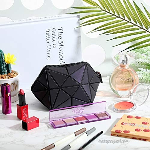 3 Pieces Makeup Bags for Women Portable Travel Cosmetic Bag Organizer Case with Wrist Strap Toiletry Bags Holographic Luminous Geometric and Reflective Foldable Makeup Bags