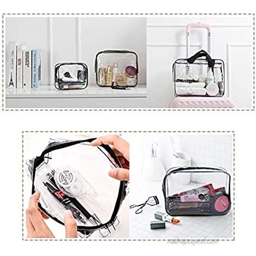 3Pcs Clear Toiletry Bags Clear Plastic Cosmetic Bag with Zipper PVC Make-up Pouch for Vacation Travel Bathroom and Organizing (Three sizes)