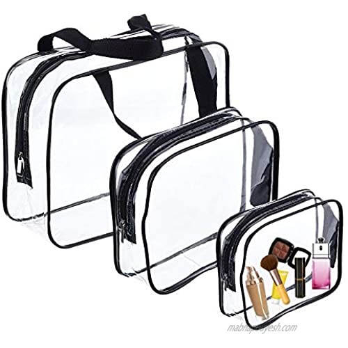 3Pcs Clear Toiletry Bags Clear Plastic Cosmetic Bag with Zipper PVC Make-up Pouch for Vacation Travel  Bathroom and Organizing (Three sizes)