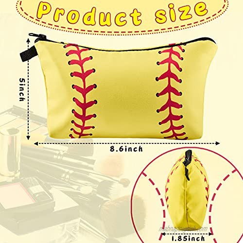 4 Pieces Baseball Makeup Bags Softball Pouch Bag Baseball Travel Cosmetic Pouch Zipper Cosmetic Storage Case Portable Travel Toiletry Bag for Women Girls Team Player Mom Exercise Travel