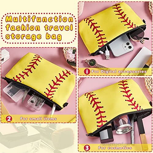 4 Pieces Baseball Makeup Bags Softball Pouch Bag Baseball Travel Cosmetic Pouch Zipper Cosmetic Storage Case Portable Travel Toiletry Bag for Women Girls Team Player Mom Exercise Travel