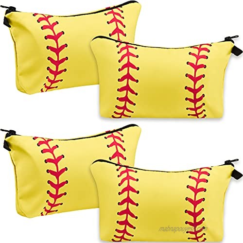 4 Pieces Baseball Makeup Bags Softball Pouch Bag Baseball Travel Cosmetic Pouch Zipper Cosmetic Storage Case Portable Travel Toiletry Bag for Women  Girls  Team Player  Mom Exercise Travel