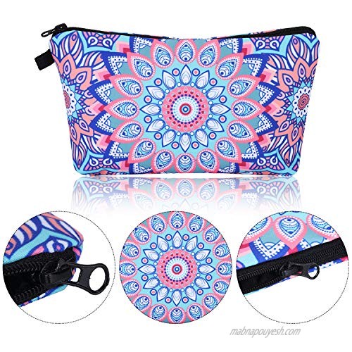 8 Pieces Cosmetic Bag Makeup Bag Waterproof Travel Toiletry Pouch Bag with Mandala Flowers Design 8 Styles (Round Mandala Flowers)
