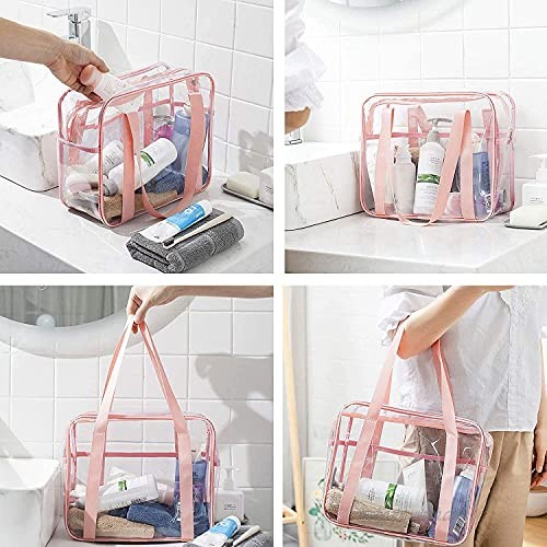 ANEMEL Clear Cosmetic Bag Travel Makeup Toiletry Beach Lightweight Waterproof Organizer Tote Bag Pink