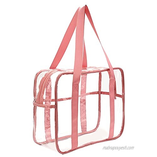 ANEMEL Clear Cosmetic Bag Travel Makeup Toiletry Beach Lightweight Waterproof Organizer Tote Bag Pink