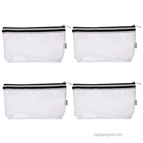 Augbunny Multi-Purpose Waterproof Clear Vinyl Zippered Toiletry Cosmetics Makeup Pouch with French Tape 4-Pack