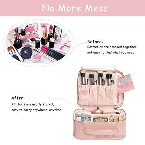 BEGIN MAGIC 10 Makeup Bag Travel Makeup Train Case Professional Makeup Organizer Bag Small Portable Cosmetic Organizer Case with Compartment - PINK