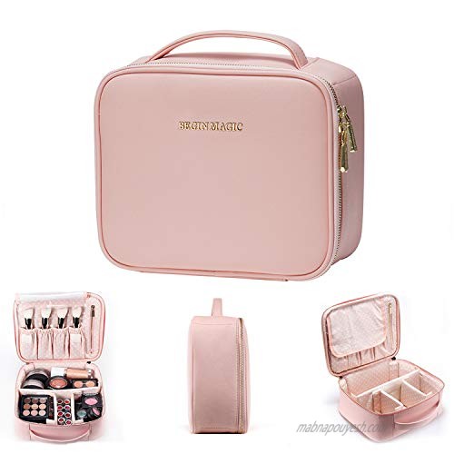 BEGIN MAGIC 10" Makeup Bag Travel Makeup Train Case Professional Makeup Organizer Bag Small Portable Cosmetic Organizer Case with Compartment - PINK