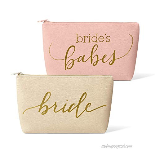 Bridal Party + Bride Makeup Bags – Leather Cosmetic Bags for Bachelorette Parties  Weddings  Bridal Showers (11 Piece Set  Pink Blush - Bride's Babes)
