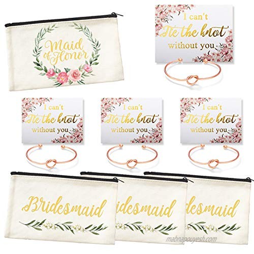 Bridesmaid Canvas Cosmetic Pouches for Wedding Favors Rose Bracelet Set of 4