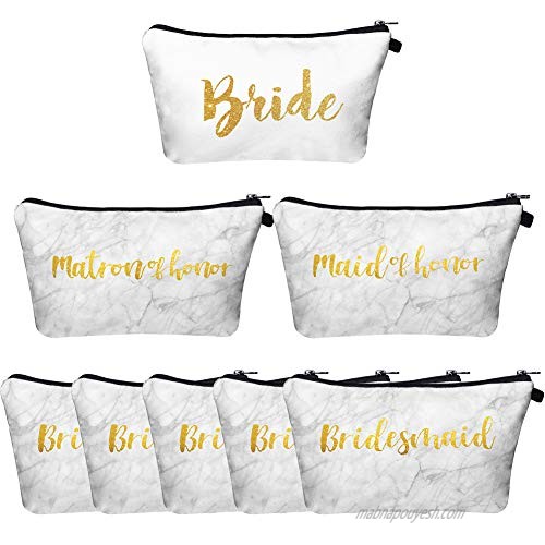 Bridesmaid Proposal Gifts 8 Pack - Bridal Party Makeup Bags Marbling 1 Bride Bag 1 Maid of Honor Bag 1 Matron of Honor Bag and 5 Bridesmaid Bags Wedding Bachelorette Gift