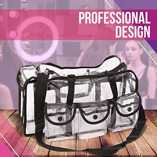 Casemetic Clear Tote Travel Bag with 6 External Pockets and Shoulder Strap for Makeup Artist Large
