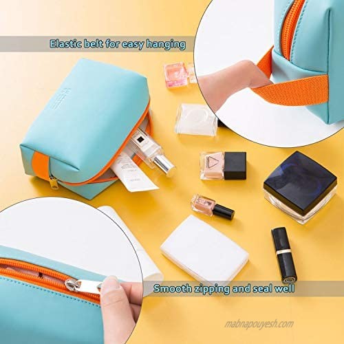Compact Makeup Bag Portable Storage Bag Washable Cosmetic Bag Small Travel Toiletries for Women Girls PU leather Waterproof Zipper Pouch Accessories Organizer Pencil Case (light blue)