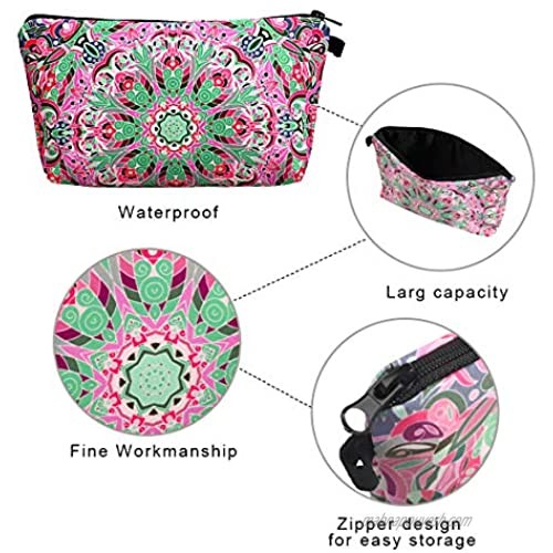 Cosmetic Bags for Women 6 Pieces Waterproof Makeup Pouches Cosmetic Bags Bulk with Mirror Set Travel Toiletry Organizer with Zipper (Mandala Flower Design)