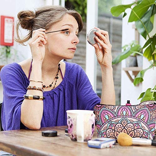 Cosmetic Bags for Women 6 Pieces Waterproof Makeup Pouches Cosmetic Bags Bulk with Mirror Set Travel Toiletry Organizer with Zipper (Mandala Flower Design)