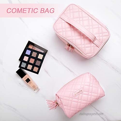 Cosmetic Bags for Women Sawella 3Pcs Travel Cosmetic Bag Multifunctional Makeup Bag with Gold Zipper Waterproof Toiletry Bags for Women Pink