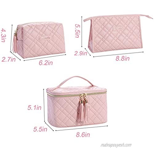 Cosmetic Bags for Women Sawella 3Pcs Travel Cosmetic Bag Multifunctional Makeup Bag with Gold Zipper Waterproof Toiletry Bags for Women Pink