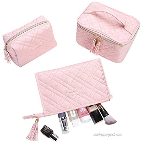Cosmetic Bags for Women Sawella 3Pcs Travel Cosmetic Bag  Multifunctional Makeup Bag with Gold Zipper  Waterproof Toiletry Bags for Women Pink
