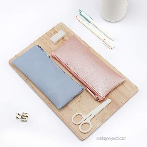 EONMIR PU Leather Pencil Cases Pouch Bag with Zipper Small Simple Pencil Pouches Makeup Pouch Cosmetic Pouch (Blue+Pink)