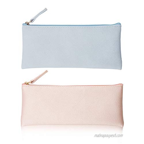EONMIR PU Leather Pencil Cases Pouch Bag with Zipper Small Simple Pencil Pouches  Makeup Pouch  Cosmetic Pouch (Blue+Pink)