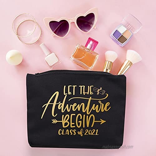 Graduation Gifts for Her Him 2021 Graduation Gifts Graduation Gifts for Her 2021-Let The Adventure Begin Class 2021-Inspirational Gifts for Women Friend Sister Colleague Makeup Bag Black Gold