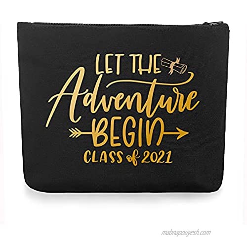 Graduation Gifts for Her Him  2021 Graduation Gifts  Graduation Gifts for Her 2021-Let The Adventure Begin Class 2021-Inspirational Gifts for Women Friend Sister Colleague Makeup Bag Black Gold