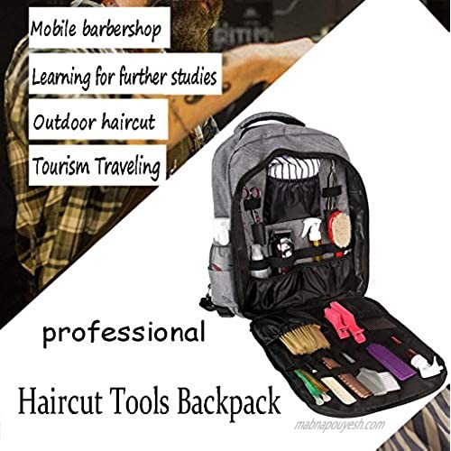 Hairdressing Styling Barber Bag ，Professional Salon Hair Tools Backpack for Clippers and Supplies Large Capacity Hair Stylist Cosmetic Travel Organizer ，with Accessory Pockets (Gray)