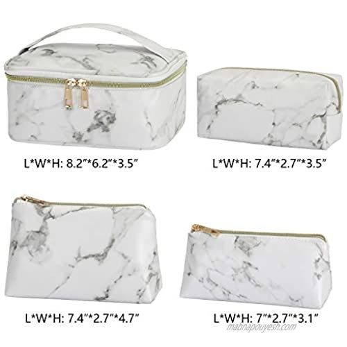 Hedume Set of 4 Makeup Bags Portable Travel Cosmetic Bags Marble Waterproof Organizer Case with Gold Zipper for Women Girls and Men
